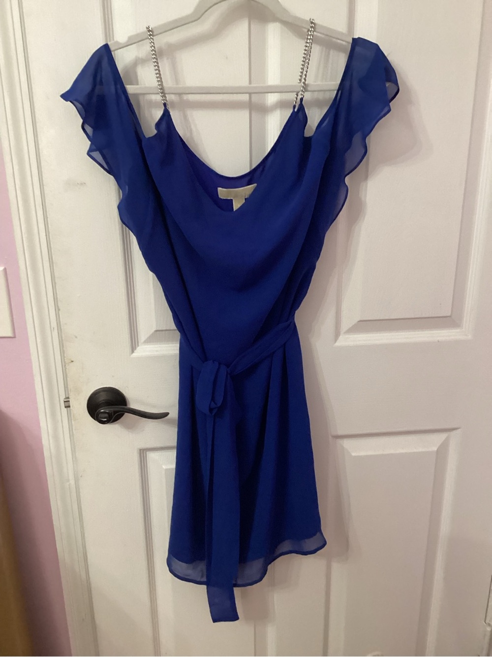 Michael Kors Royal Blue Chiffon Dress with Chain Straps